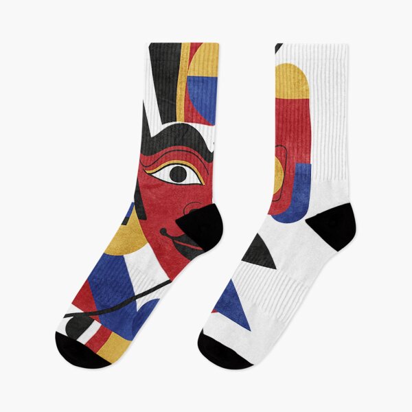 Item preview, Abstract Geometric Tribal Mask – Modern Bauhaus Red Blue Gold Art designed and sold by cannsuh.