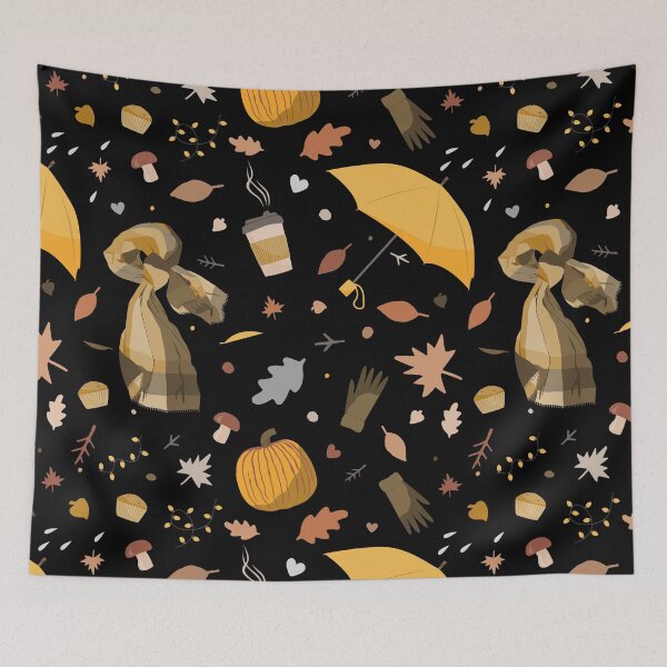 Item preview, Cozy Autumn Rainy Day Scarf Coffee Umbrella Pattern designed and sold by FestivityFinds.
