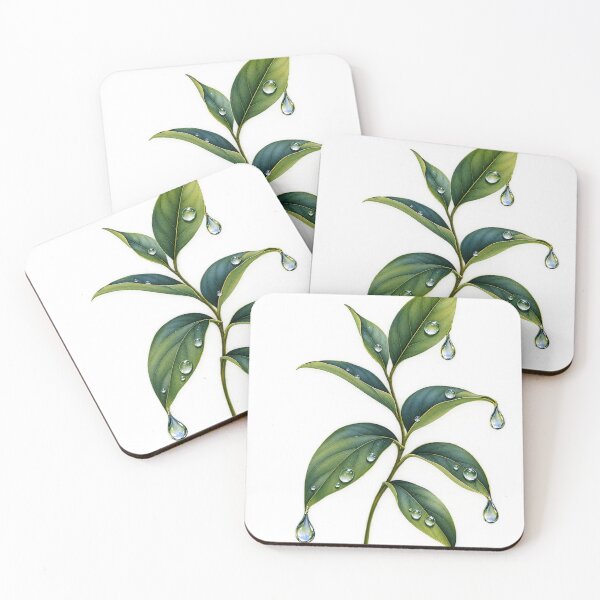 Item preview, Botanical Leaves Rain Drops – Minimal Green Nature Illustration designed and sold by meghnad.