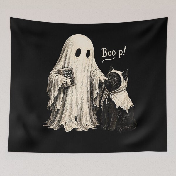 Item preview, Vintage Halloween Ghost Black Cat Boo Spooky designed and sold by HayleePacoch.