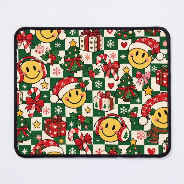 Item preview, Christmas Checkerboard Smiley – Retro Kawaii Holiday Pattern designed and sold by RJACreative.