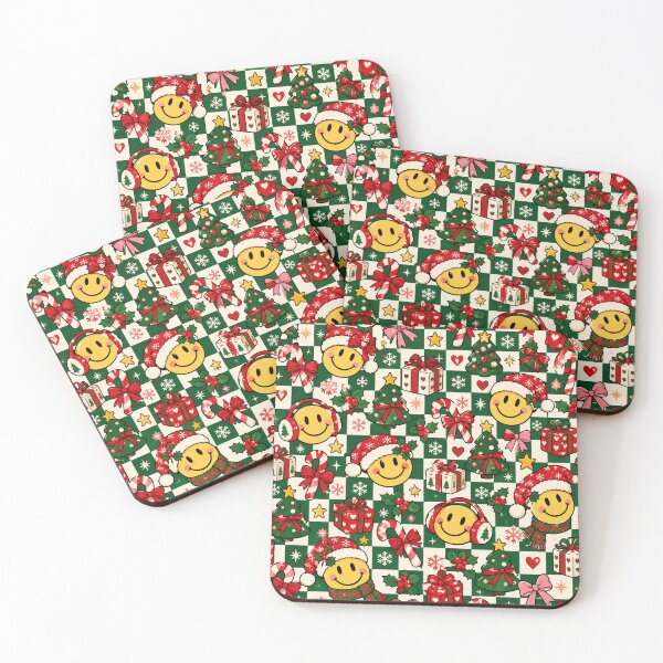 Item preview, Christmas Checkerboard Smiley – Retro Kawaii Holiday Pattern designed and sold by RJACreative.