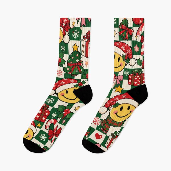 Item preview, Christmas Checkerboard Smiley – Retro Kawaii Holiday Pattern designed and sold by RJACreative.