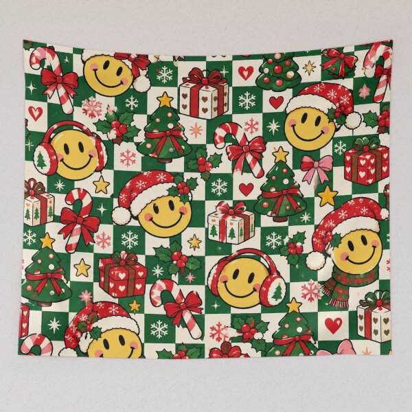 Item preview, Christmas Checkerboard Smiley – Retro Kawaii Holiday Pattern designed and sold by RJACreative.