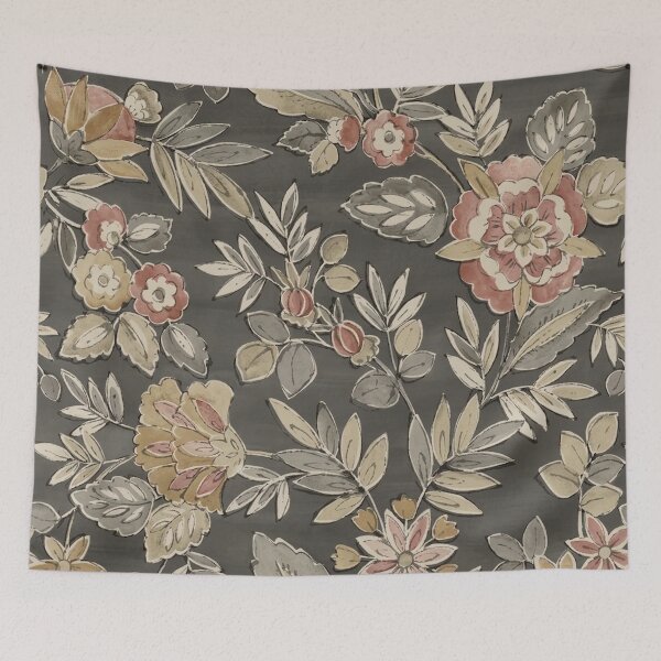 Item preview, Vintage Floral Pattern on Charcoal Grey designed and sold by Mindful Wall Art Studio.