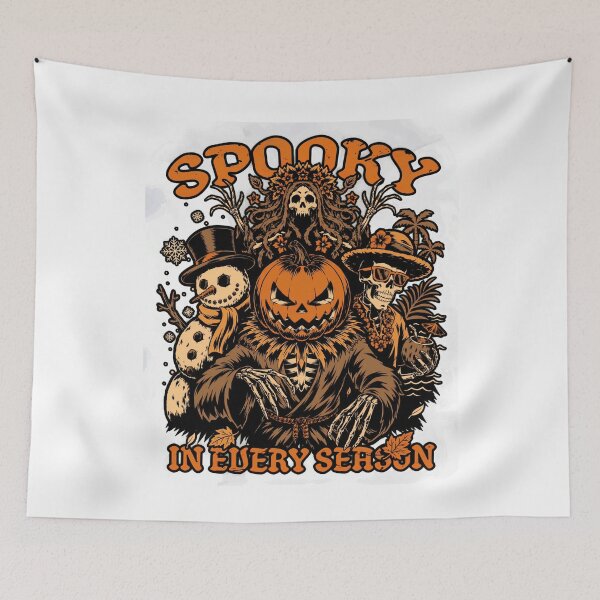 Item preview, Spooky In Every Season Pumpkin Scarecrow Skeleton All Year Halloween Art designed and sold by LiverEver.