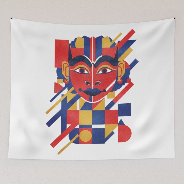 Item preview, Abstract Geometric Tribal Mask – Modern Bauhaus Red Blue Gold Art designed and sold by cannsuh.