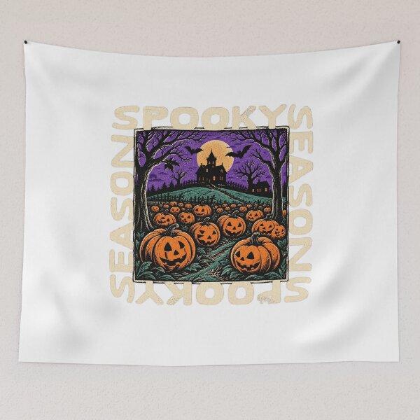 Item preview, Spooky Season Vintage Pumpkin Patch Haunted House Halloween Art designed and sold by LiverEver.