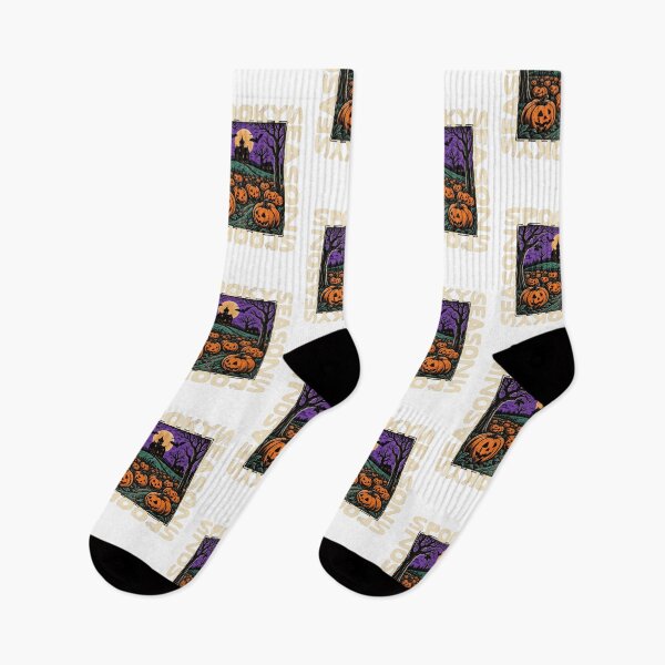 Item preview, Spooky Season Vintage Pumpkin Patch Haunted House Halloween Art designed and sold by LiverEver.
