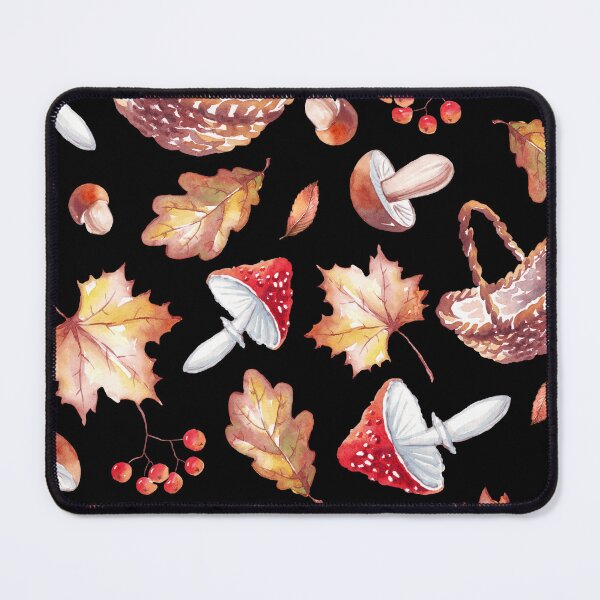 Item preview, Dark Cottagecore Mushroom Foraging Basket Autumn Watercolor Pattern designed and sold by FestivityFinds.