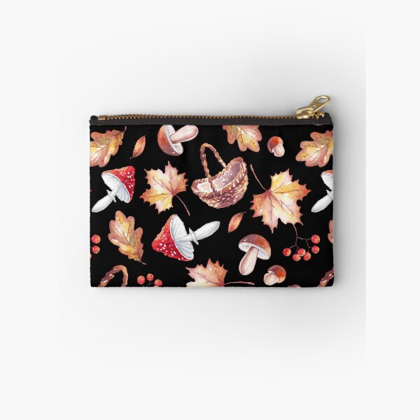 Item preview, Dark Cottagecore Mushroom Foraging Basket Autumn Watercolor Pattern designed and sold by FestivityFinds.