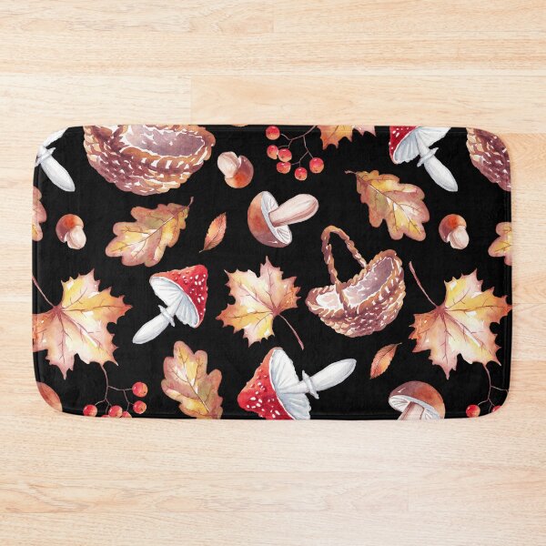 Item preview, Dark Cottagecore Mushroom Foraging Basket Autumn Watercolor Pattern designed and sold by FestivityFinds.