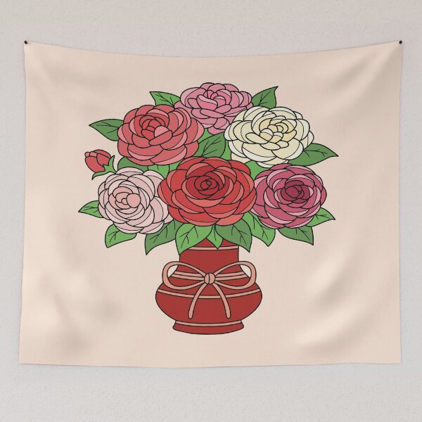 Item preview, Camellia Flower Bouquet Inside a Decorative Red Ceramic Vase designed and sold by RS4you.