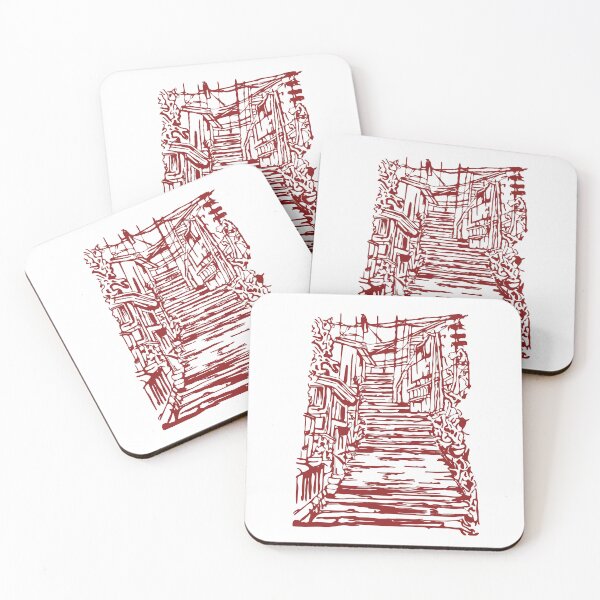 Item preview, Red Ink Alley Stairs Art Print designed and sold by Drift & Sketch.