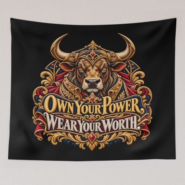 Item preview, Bull Motivation Quote – Own Your Power, Wear Your Worth Embroidered Crest designed and sold by Emoji Emblems.