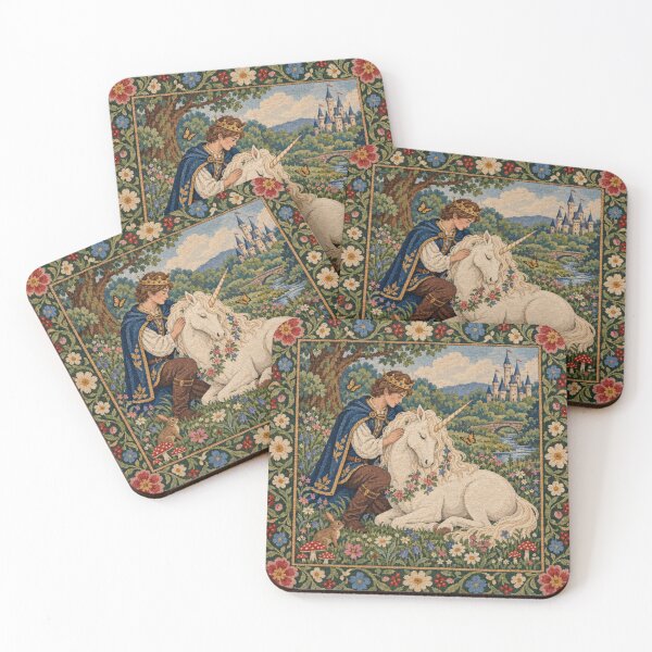 Item preview, Rug Tapestry Style Unicorn and Prince I Castle Art  designed and sold by DrewRomeoCo.