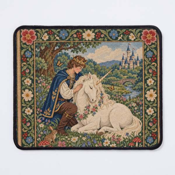 Item preview, Rug Tapestry Style Unicorn and Prince I Castle Art designed and sold by DrewRomeoCo.