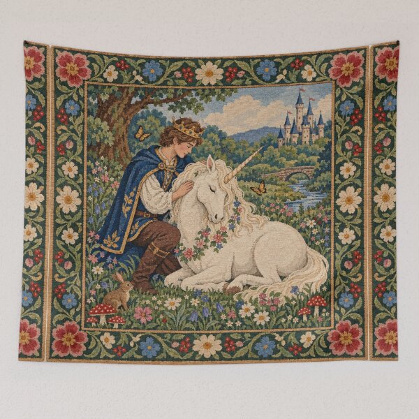 Item preview, Rug Tapestry Style Unicorn and Prince I Castle Art  designed and sold by DrewRomeoCo.