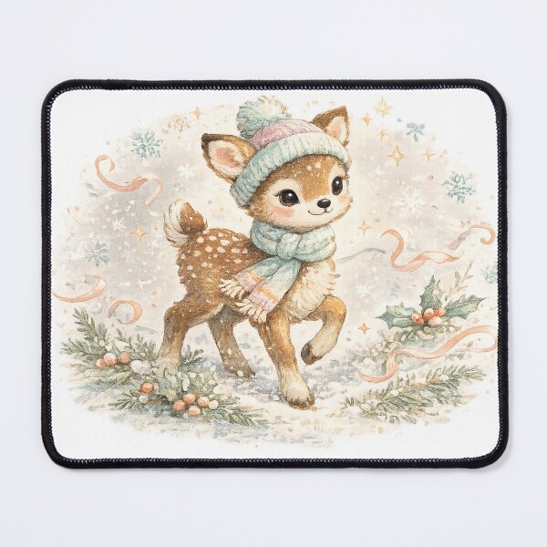 Item preview, Cute Winter Fawn Christmas Deer Watercolor Snowy Woodland Holiday Art designed and sold by inkoutninja.