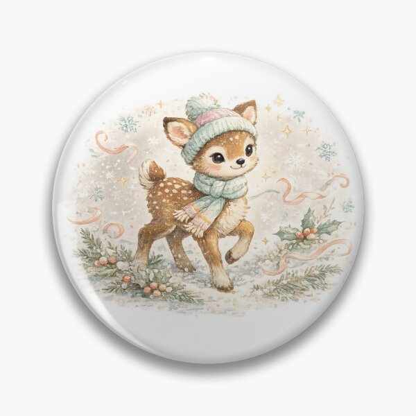 Item preview, Cute Winter Fawn Christmas Deer Watercolor Snowy Woodland Holiday Art designed and sold by inkoutninja.