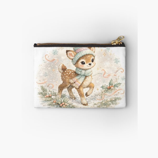 Item preview, Cute Winter Fawn Christmas Deer Watercolor Snowy Woodland Holiday Art designed and sold by inkoutninja.
