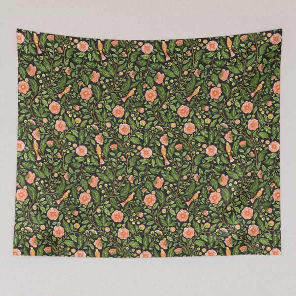 Item preview, Dark Botanical Birds & Flowers Cottagecore Pattern designed and sold by GabrielleStudio.