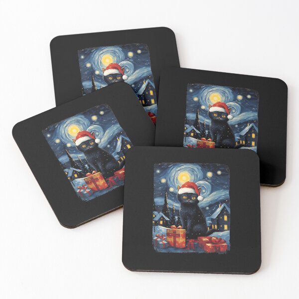 Item preview, Christmas Black Cat Starry Night Winter Landscape designed and sold by LuellaCFincher.