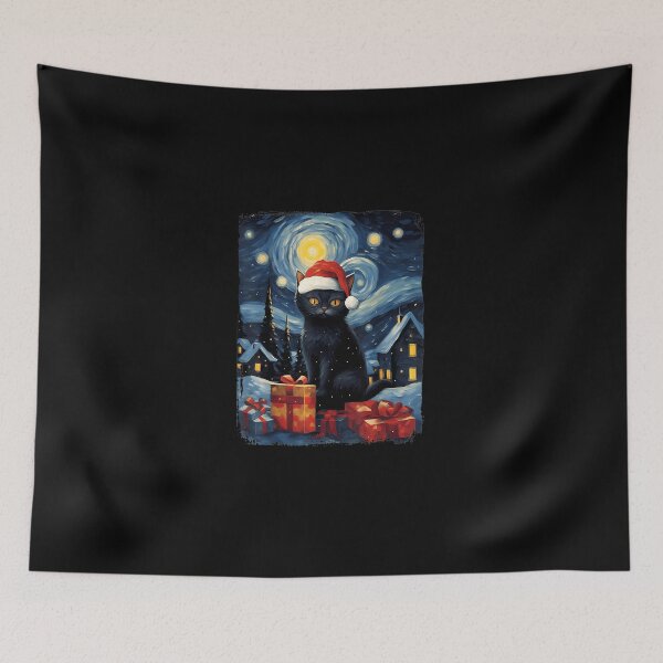 Item preview, Christmas Black Cat Starry Night Winter Landscape designed and sold by LuellaCFincher.