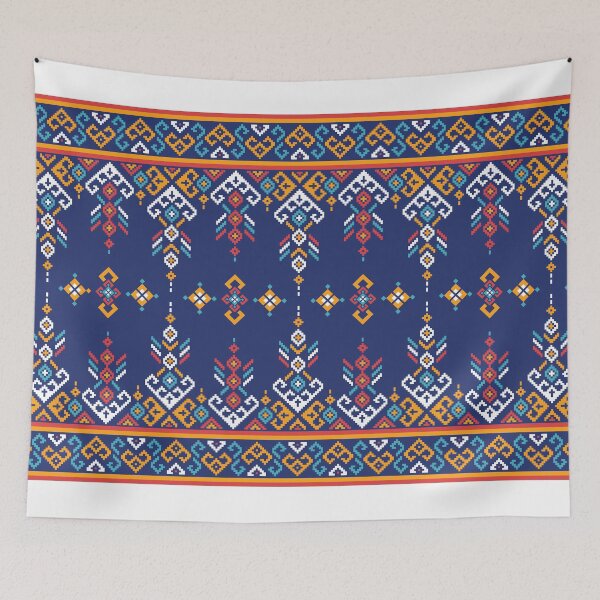 Item preview, Blue Thai Hill Tribe Textile Border Seamless Pattern designed and sold by PowerAntShop.