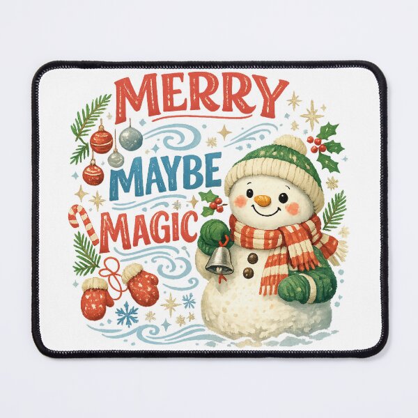 Item preview, Merry Maybe Magic Cute Snowman Christmas Humor Retro Holiday Art designed and sold by inkoutninja.