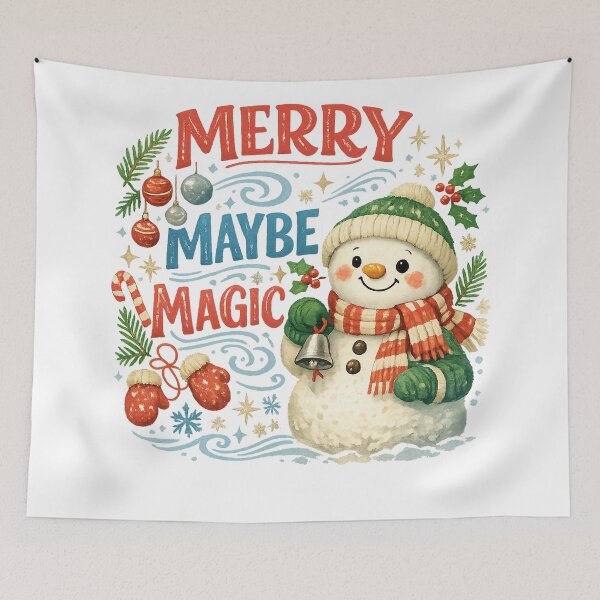 Item preview, Merry Maybe Magic Cute Snowman Christmas Humor Retro Holiday Art designed and sold by inkoutninja.