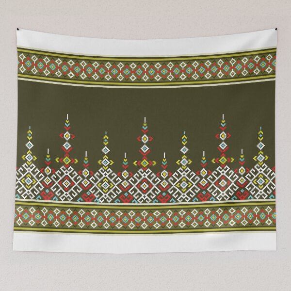 Item preview, Olive Green Tribal Textile Border Seamless Pattern designed and sold by PowerAntShop.