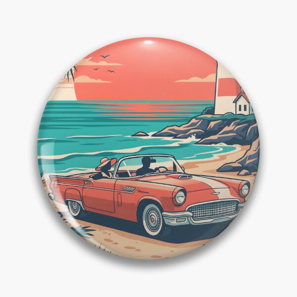 Item preview, Vintage Red Classic Car by the Sea with Lighthouse – Retro Coastal Drive Design designed and sold by Sea Gem.