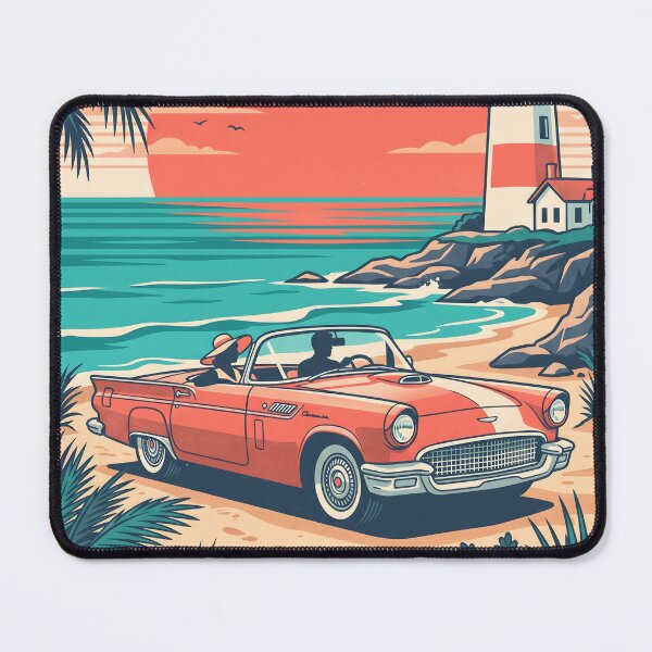 Item preview, Vintage Red Classic Car by the Sea with Lighthouse – Retro Coastal Drive Design designed and sold by Sea Gem.