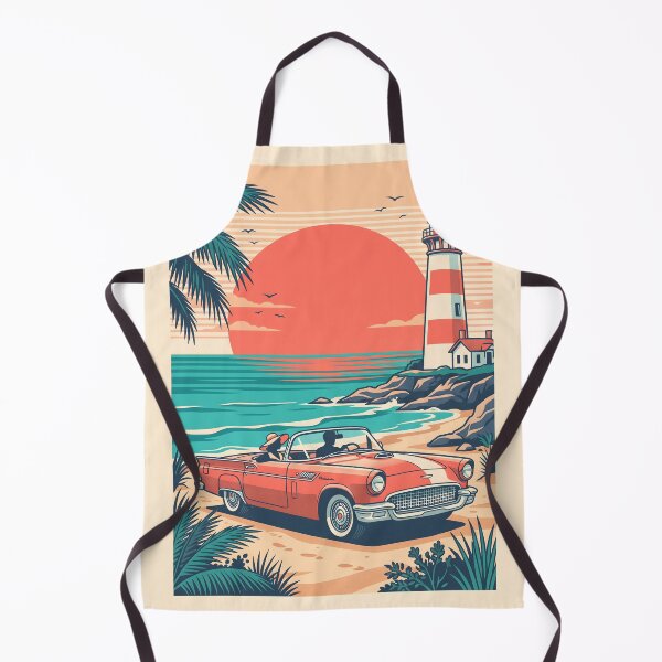 Item preview, Vintage Red Classic Car by the Sea with Lighthouse – Retro Coastal Drive Design designed and sold by Sea Gem.