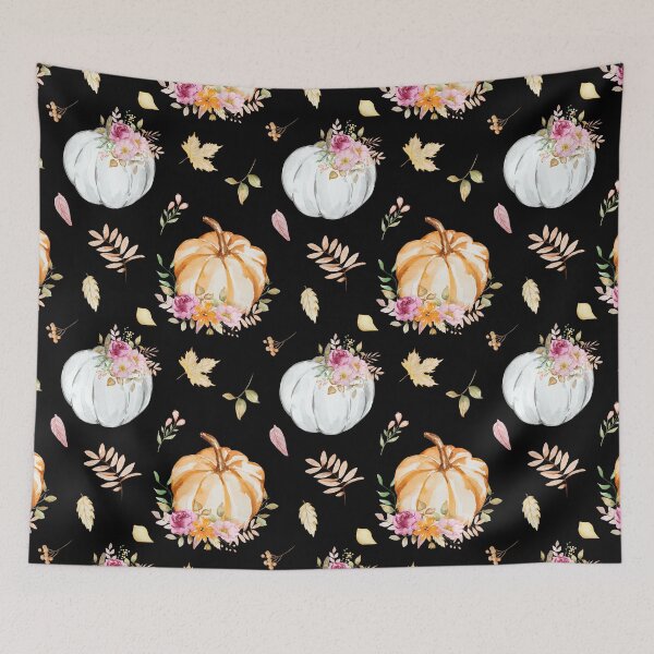 Item preview, Cottagecore Autumn Watercolor Pumpkin Floral Pattern designed and sold by FestivityFinds.