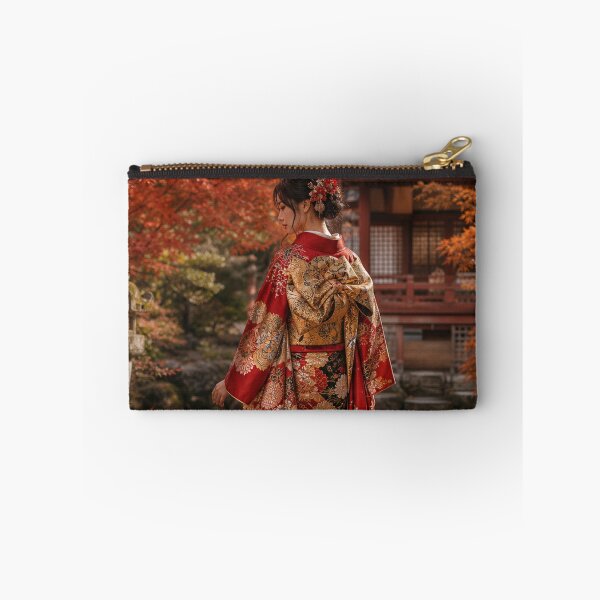 Item preview, Japanese Woman in Traditional Kimono Autumn Red Leaves Garden Art designed and sold by vekotpu.