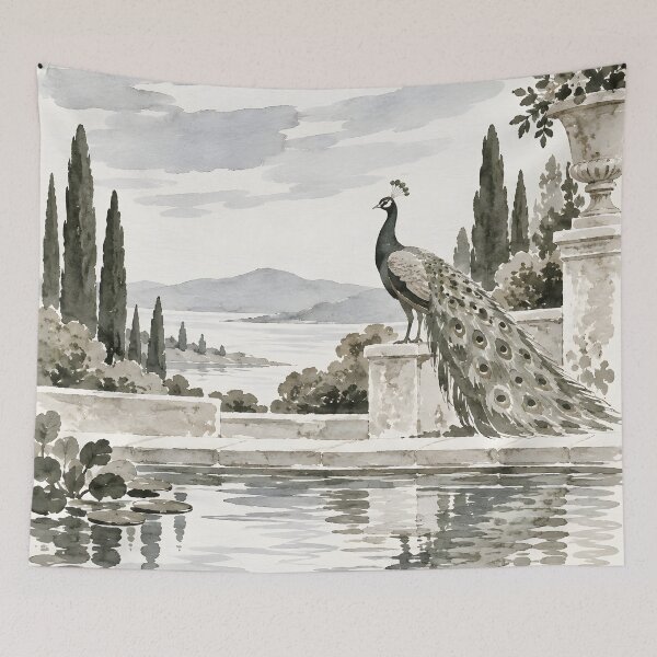 Item preview, Elegant Peacock Garden Watercolor Landscape designed and sold by GutyzDesignsES.