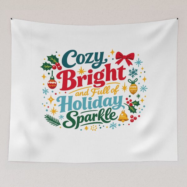 Item preview, Cozy Bright and Full of Holiday Sparkle Retro Christmas Typography Art designed and sold by inkoutninja.