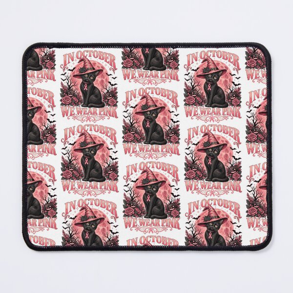 Item preview, In October We Wear Pink Black Cat Witch Breast Cancer Awareness Halloween Art designed and sold by Morbiusshop.