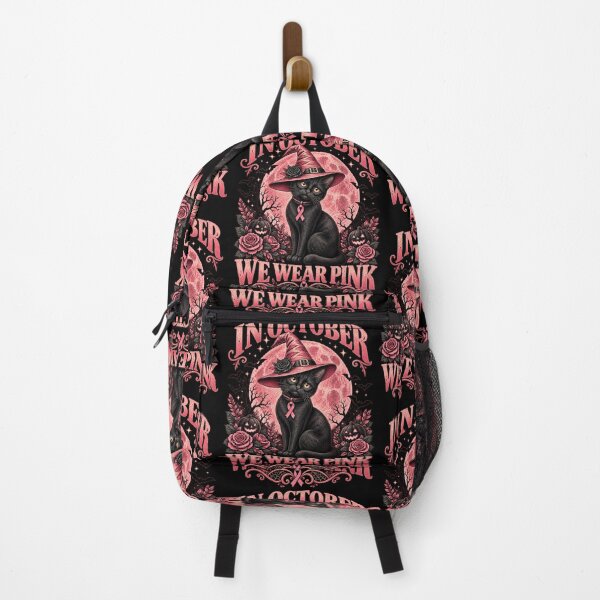 Item preview, In October We Wear Pink Black Cat Witch Breast Cancer Awareness Halloween Art designed and sold by Morbiusshop.
