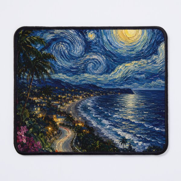 Item preview, Tropical Starry Night Coastal Bay Impressionist Art designed and sold by GutyzDesignsES.