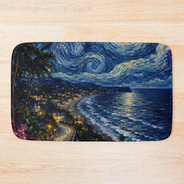 Item preview, Tropical Starry Night Coastal Bay Impressionist Art designed and sold by GutyzDesignsES.