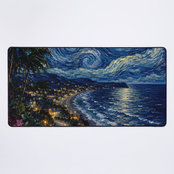 Item preview, Tropical Starry Night Coastal Bay Impressionist Art designed and sold by GutyzDesignsES.