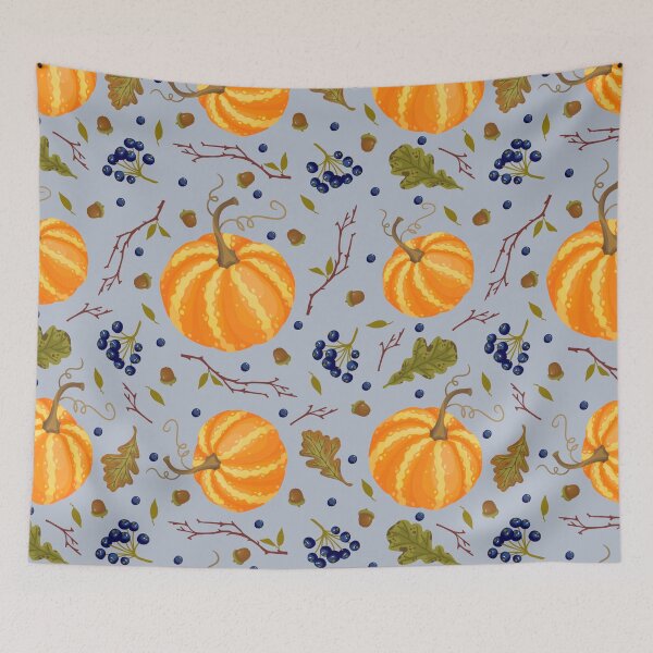 Item preview, Rustic Slate Blue Pumpkin Elderberry Autumn Harvest Pattern designed and sold by FestivityFinds.
