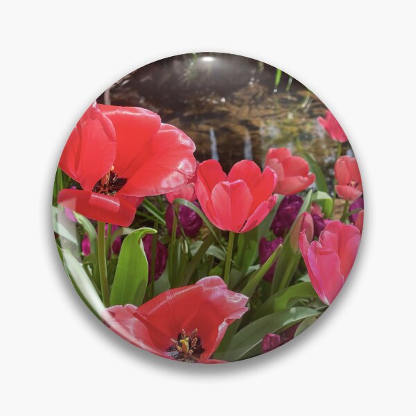 Item preview, Hot Pink Tulips Beside a Garden Pond designed and sold by Be Captured by Brittany Emma.