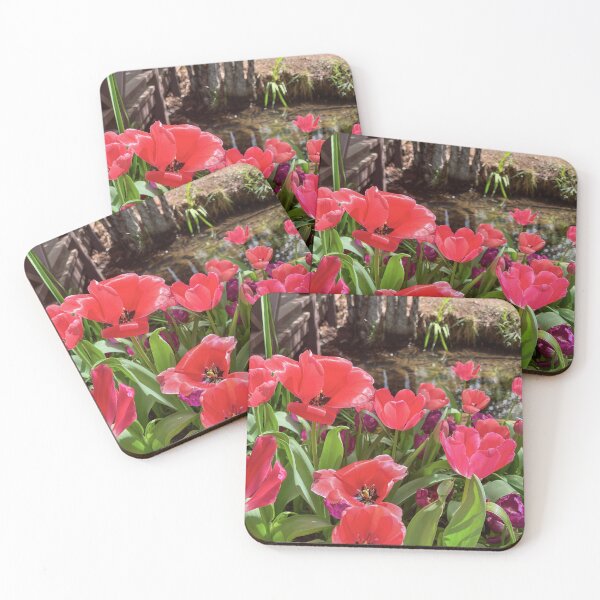 Item preview, Hot Pink Tulips Beside a Garden Pond designed and sold by Be Captured by Brittany Emma.