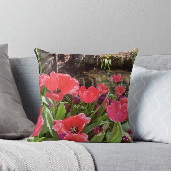 Item preview, Hot Pink Tulips Beside a Garden Pond designed and sold by Be Captured by Brittany Emma.