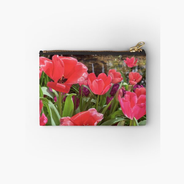 Item preview, Hot Pink Tulips Beside a Garden Pond designed and sold by Be Captured by Brittany Emma.