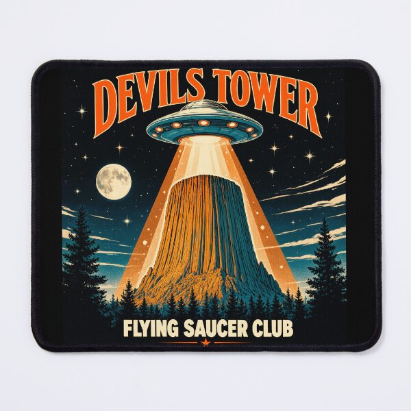 Item preview, Devils Tower Flying Saucer Club Vintage UFO Wyoming National Monument designed and sold by Zizo-DR44.